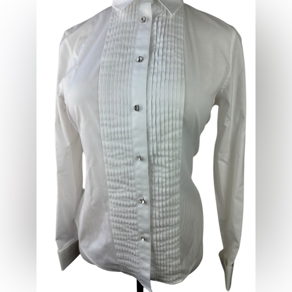 NWT Talbots Pleated Diamond Button Up Shirt LS Wrinkle Resistant White Size 14 - Picture 12 of 16
